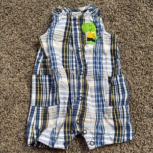 Plaid Baby Romper with Dinosaur Patch